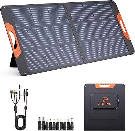 100W Portable Solar Panel,Camping Essentials, 20V ETFE Foldable Solar Charger for Power Station,QC3.0 USB-A &Type-C Output,23.5% High Efficiency IP67 Waterproof for Camping RV Hurricane