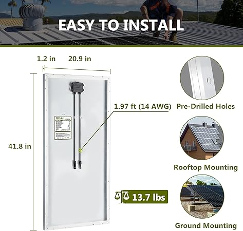 HQST 2pcs 100W 12V Monocrystalline Solar Panel, Up to 25% High Efficiency Module, Waterproof for RVs, Motorhomes, Cabins, Marine, Boat and Any Other Off Grid Applications-Upgrade Version