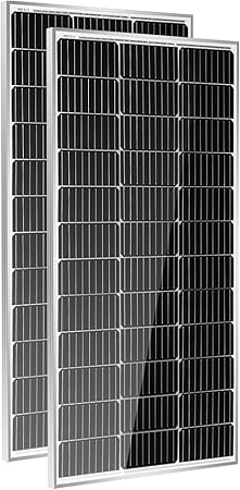 HQST 2pcs 100W 12V Monocrystalline Solar Panel, Up to 25% High Efficiency Module, Waterproof for RVs, Motorhomes, Cabins, Marine, Boat and Any Other Off Grid Applications-Upgrade Version