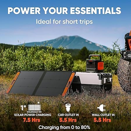 Jackery SolarSaga 100W Bifacial Portable Solar Panel for Explorer 240/300/500/1000/1500 Power Stations, Foldable Solar Cell Solar Charger with USB Outputs for Phones, Rooftops, Outdoor Camping and RVs